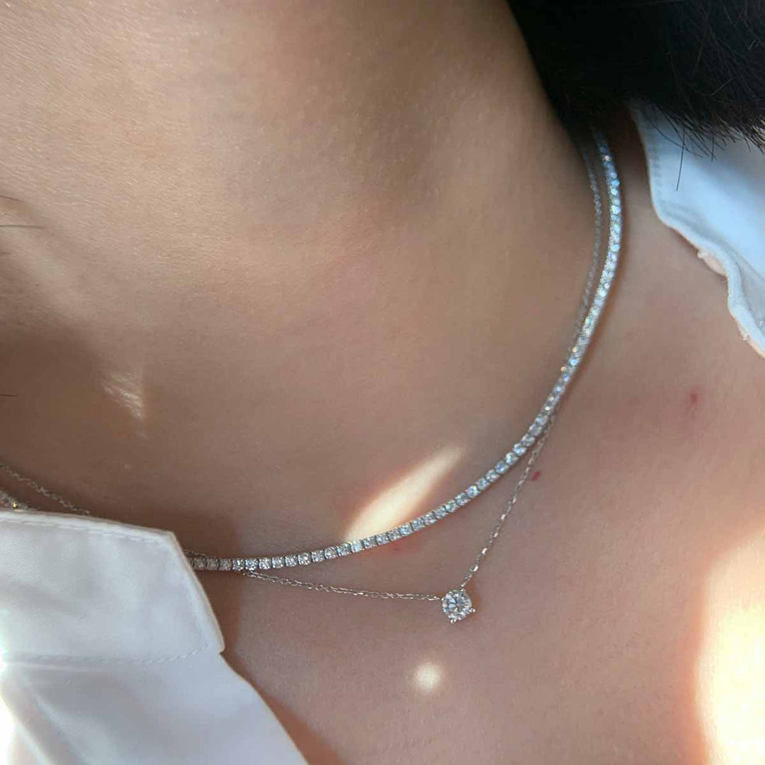 Natural White Diamond Necklace D3.00ct, F-G SI, 18K