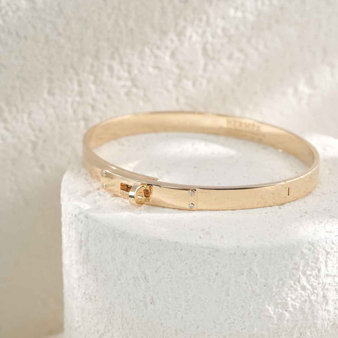 Hermes Rose Gold Kelly Bracelet  small model with 4 diamond ST