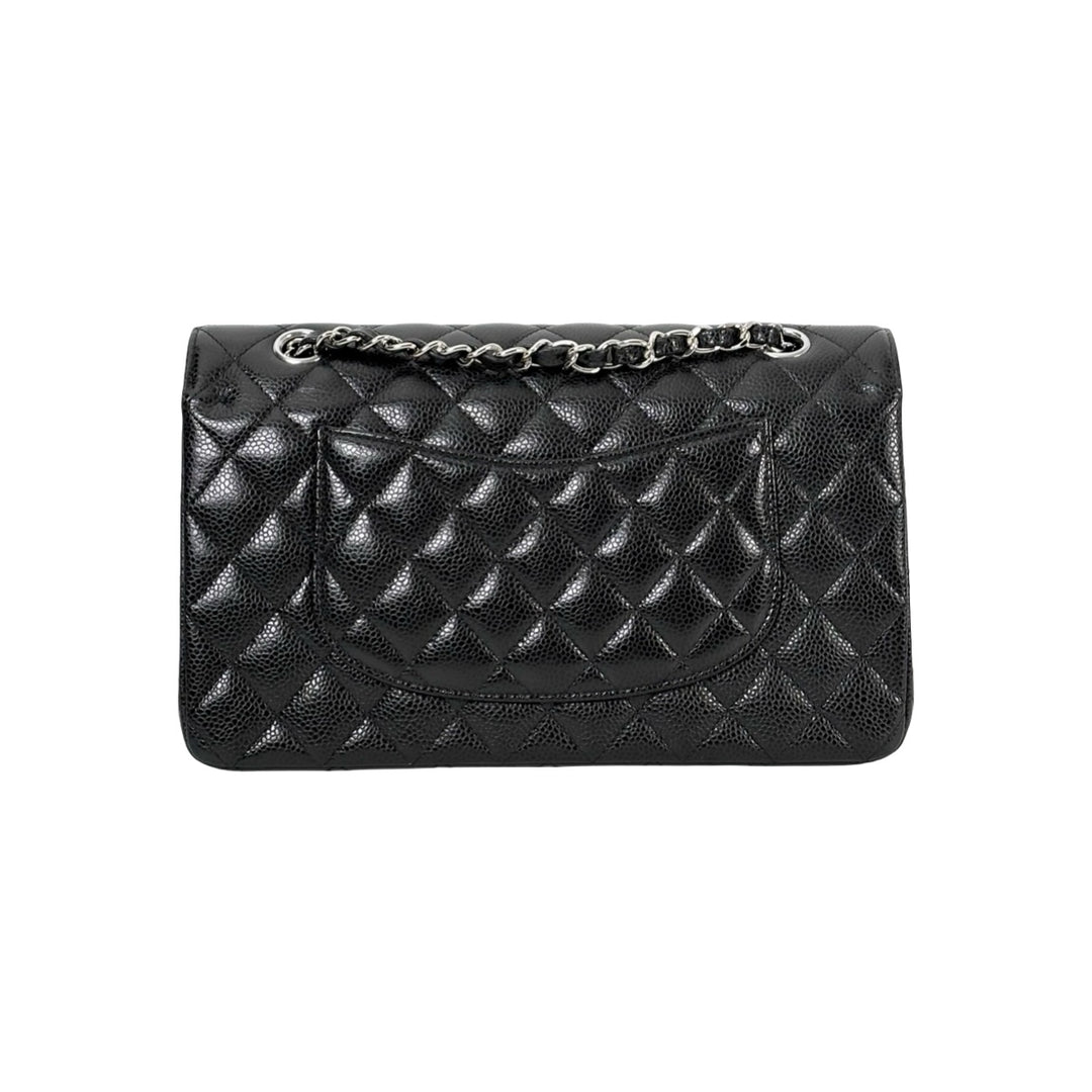 Pre-owned Chanel Classic Flap Medium Black Caviar Silver Bag in Grained Calfskin - photo 3
