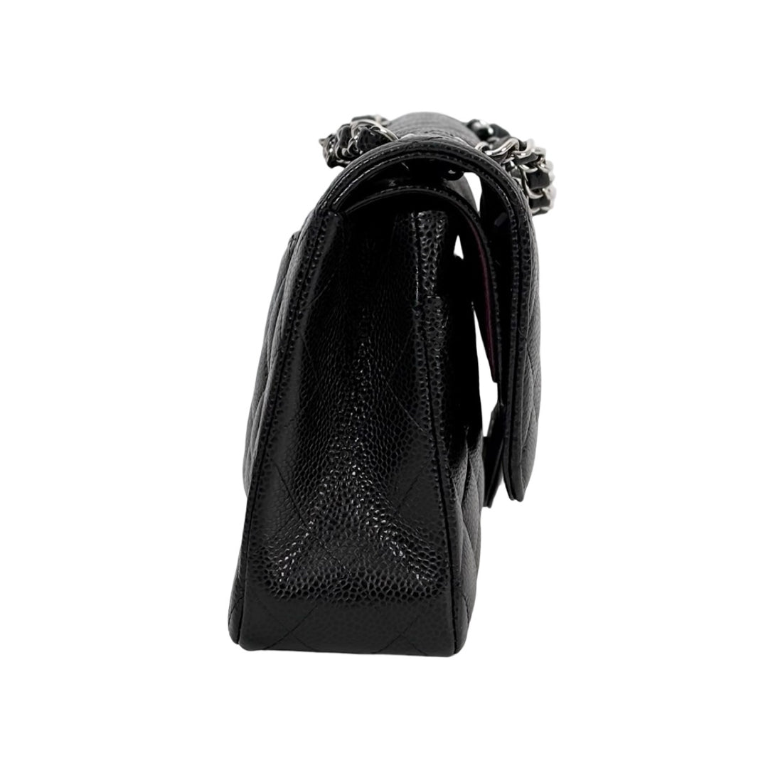 Pre-owned Chanel Classic Flap Medium Black Caviar Silver Bag in Grained Calfskin - photo 4