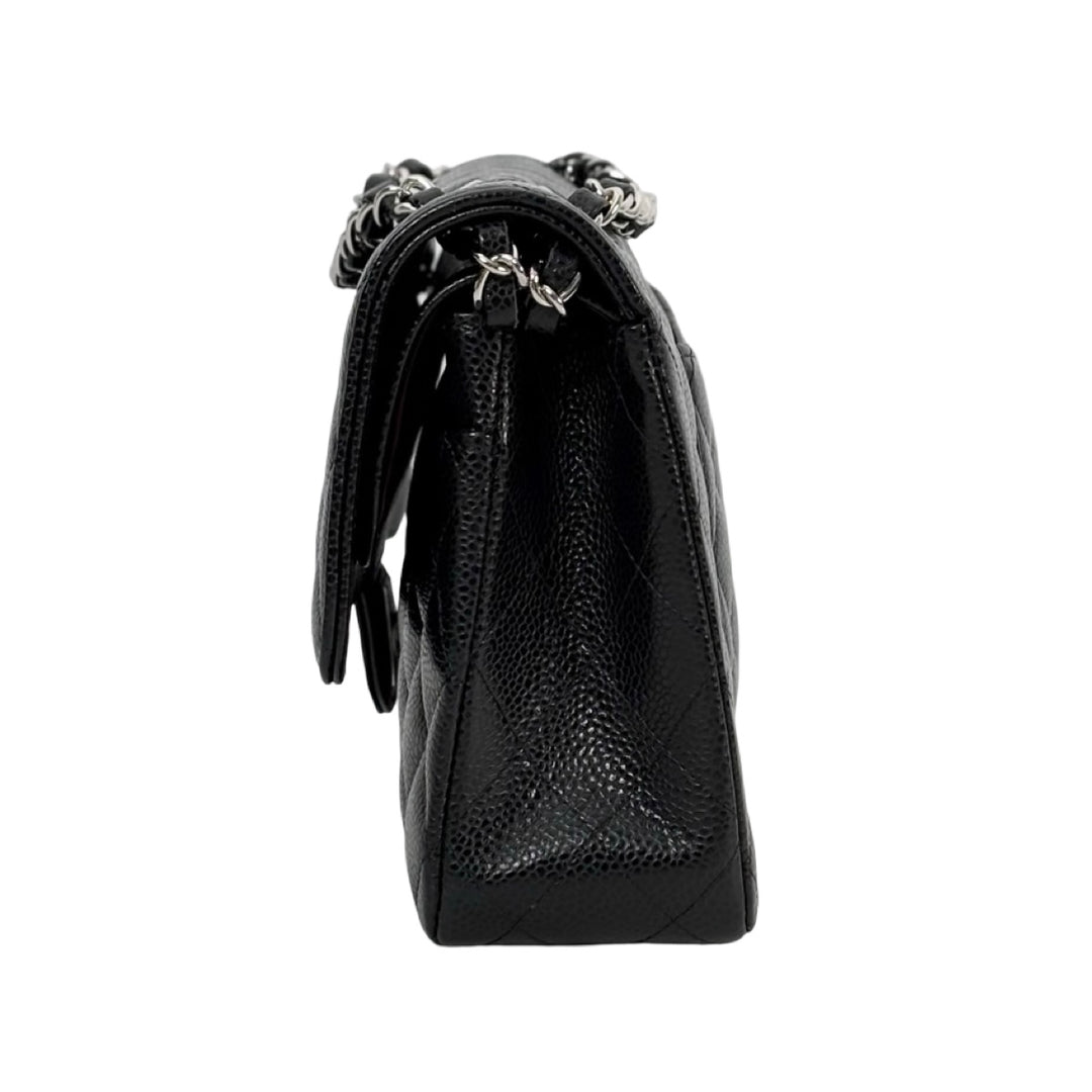 Pre-owned Chanel Classic Flap Medium Black Caviar Silver Bag in Grained Calfskin - photo 5