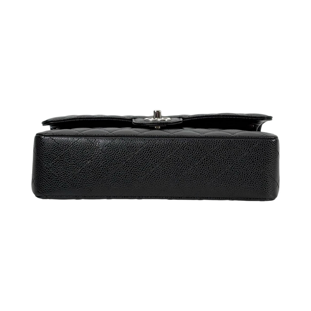 Pre-owned Chanel Classic Flap Medium Black Caviar Silver Bag in Grained Calfskin - photo 6