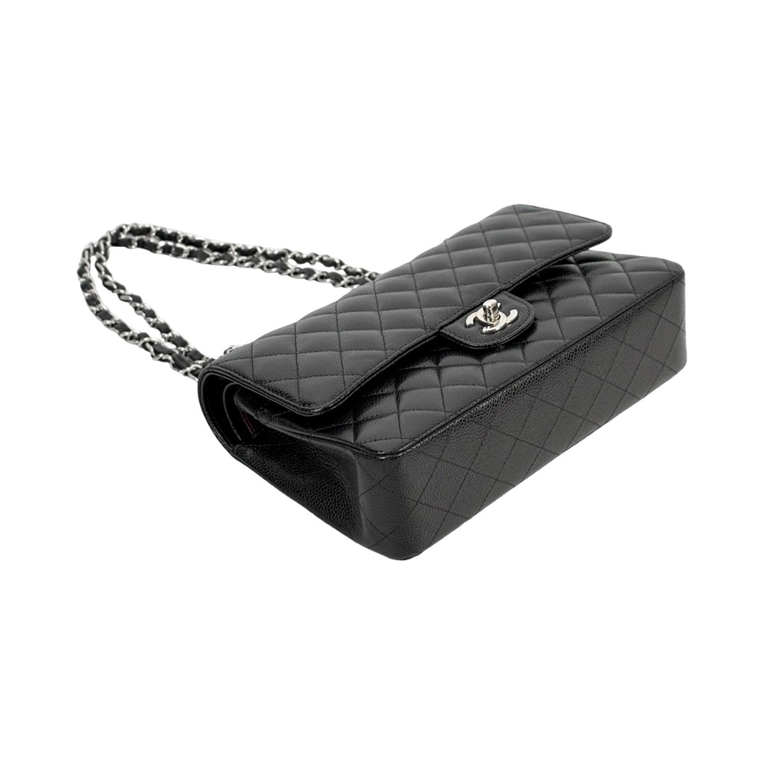 Pre-owned Chanel Classic Flap Medium Black Caviar Silver Bag in Grained Calfskin - photo 7