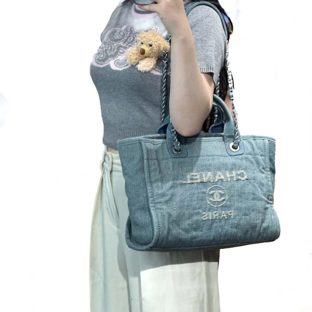 Chanel Deauville Tote Blue Denim Small