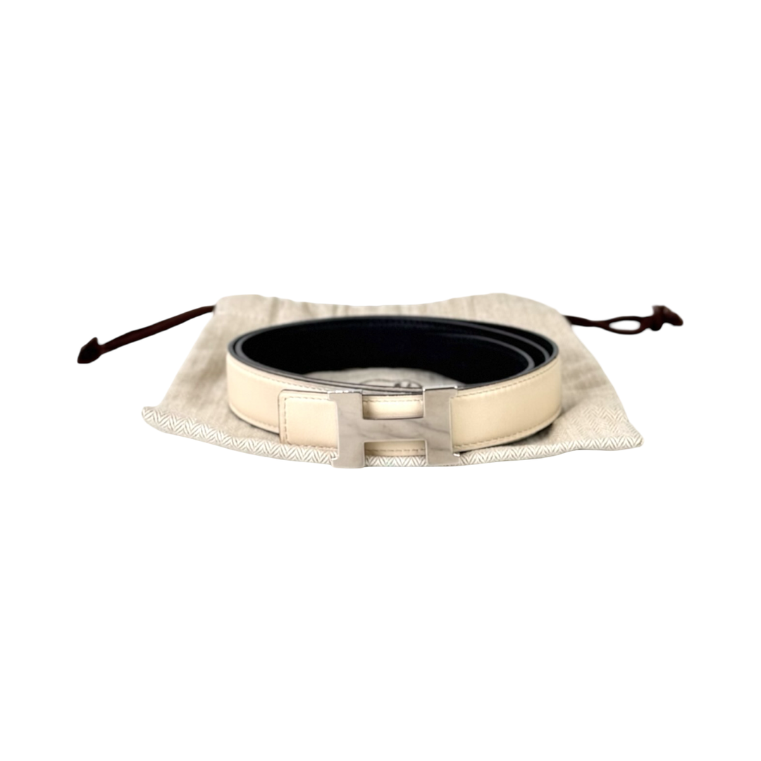 Hermes H Belt White/Black Swift/Epsom #85cm