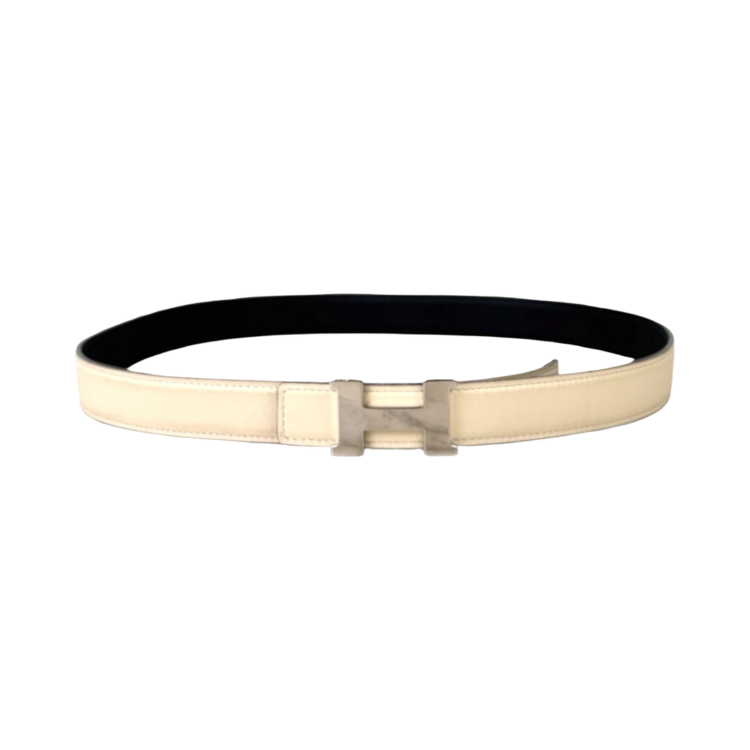 Hermes H Belt White/Black Swift/Epsom #85cm