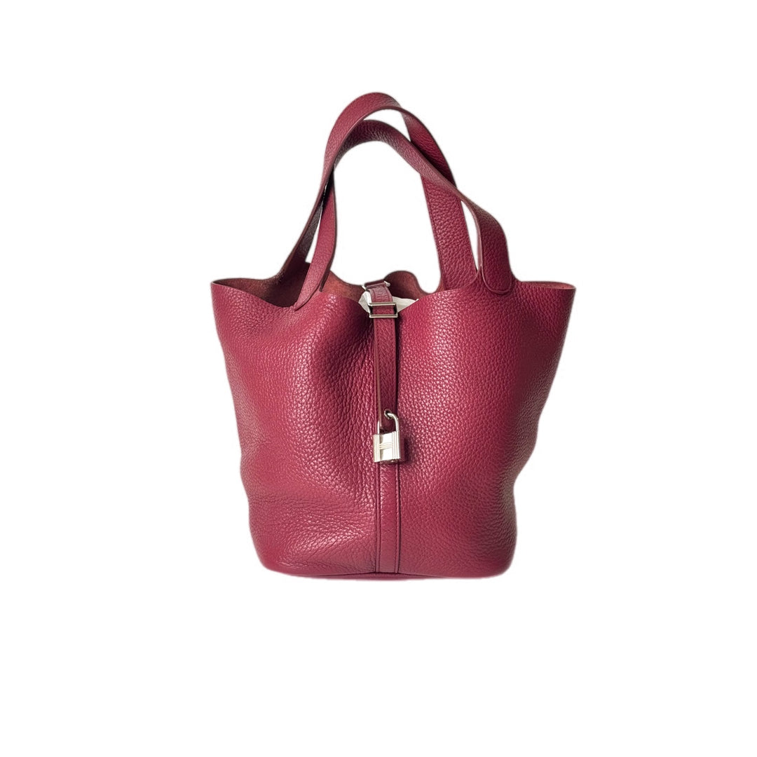 Hermes Burgundy Picotin 22cm Bag No Key