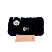 Miumiu Black Fur Crystal Shoulder Bag