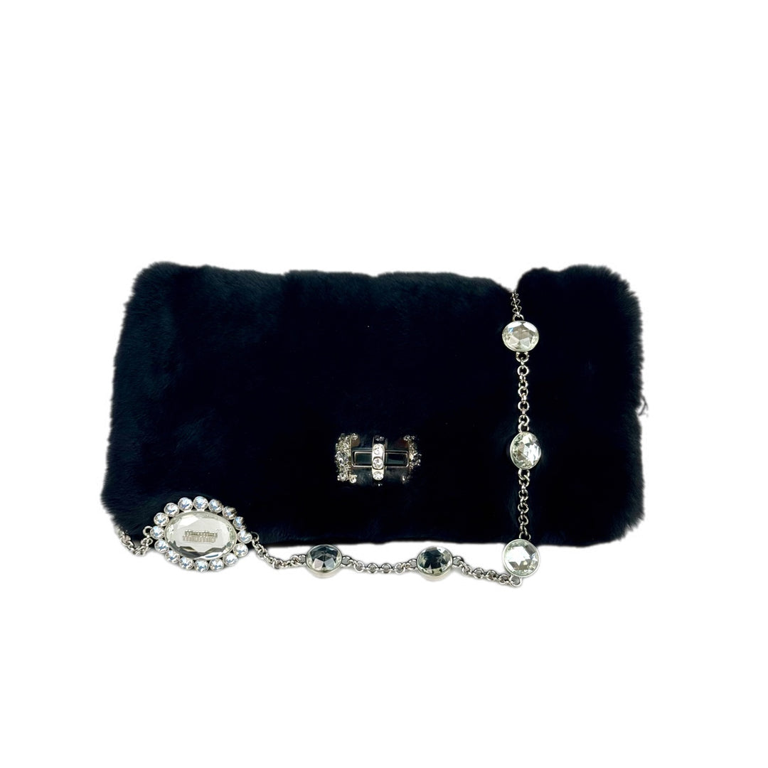 Miumiu Black Fur Crystal Shoulder Bag