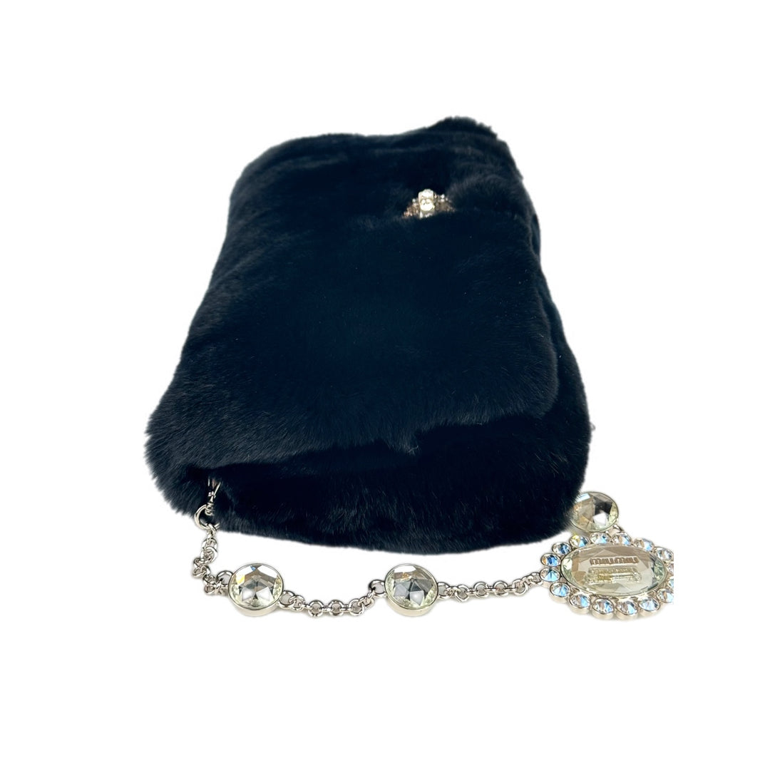 Miumiu Black Fur Crystal Shoulder Bag