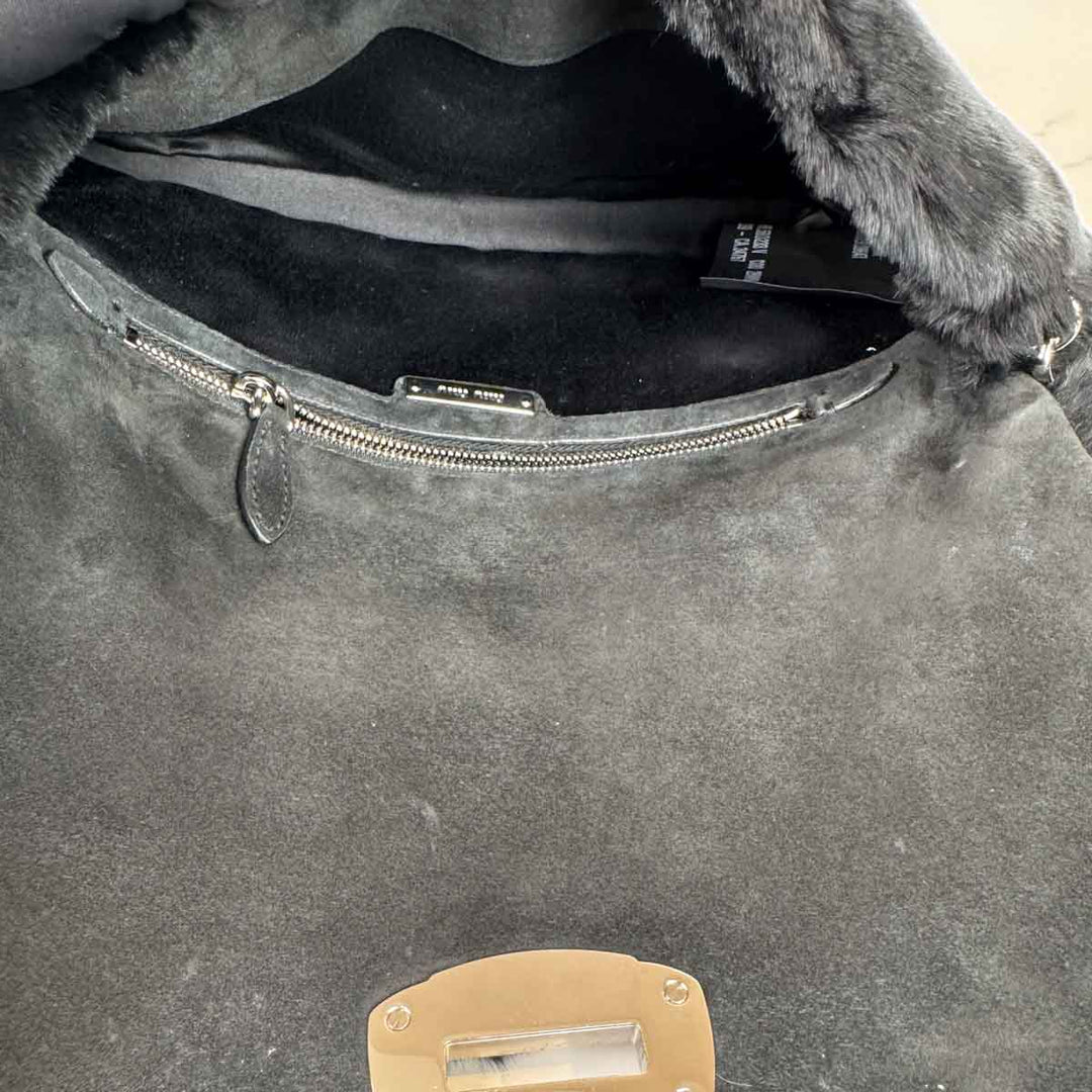 Miumiu Black Fur Crystal Shoulder Bag