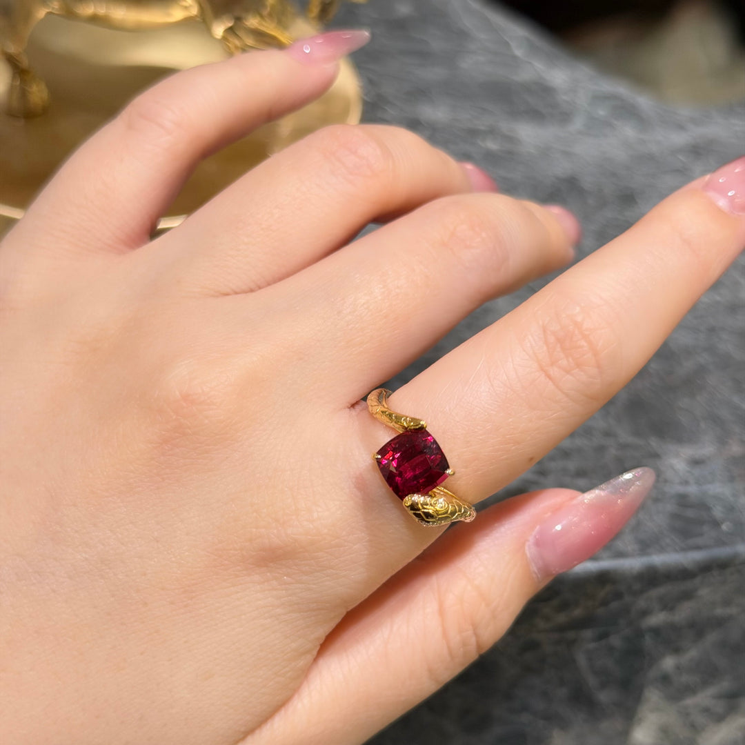 Natural Rubellite Tourmaline Serpenti Ring D2.23ct d0.01ct. 18K Fuchsia Rose