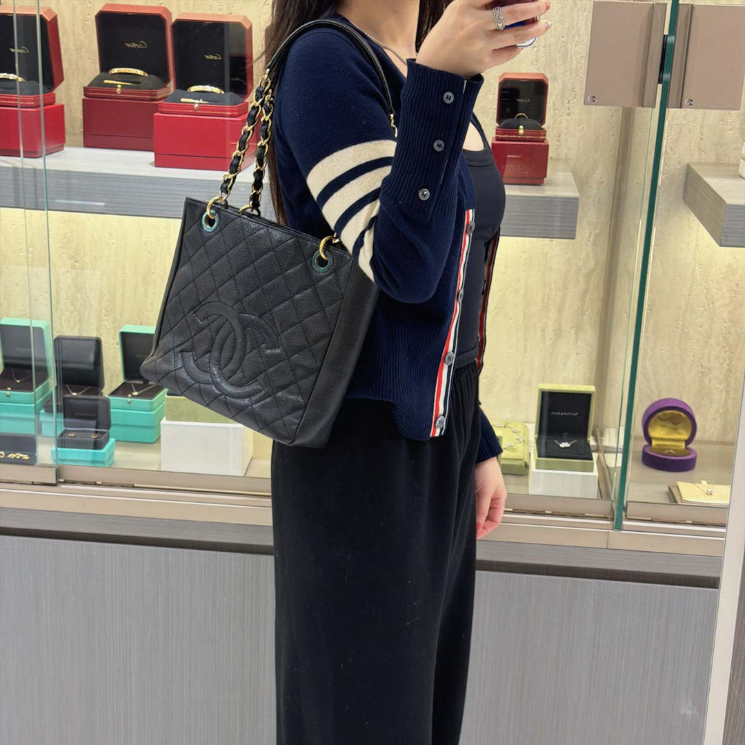 Chanel Tote GST Black Gold Caviar Bag