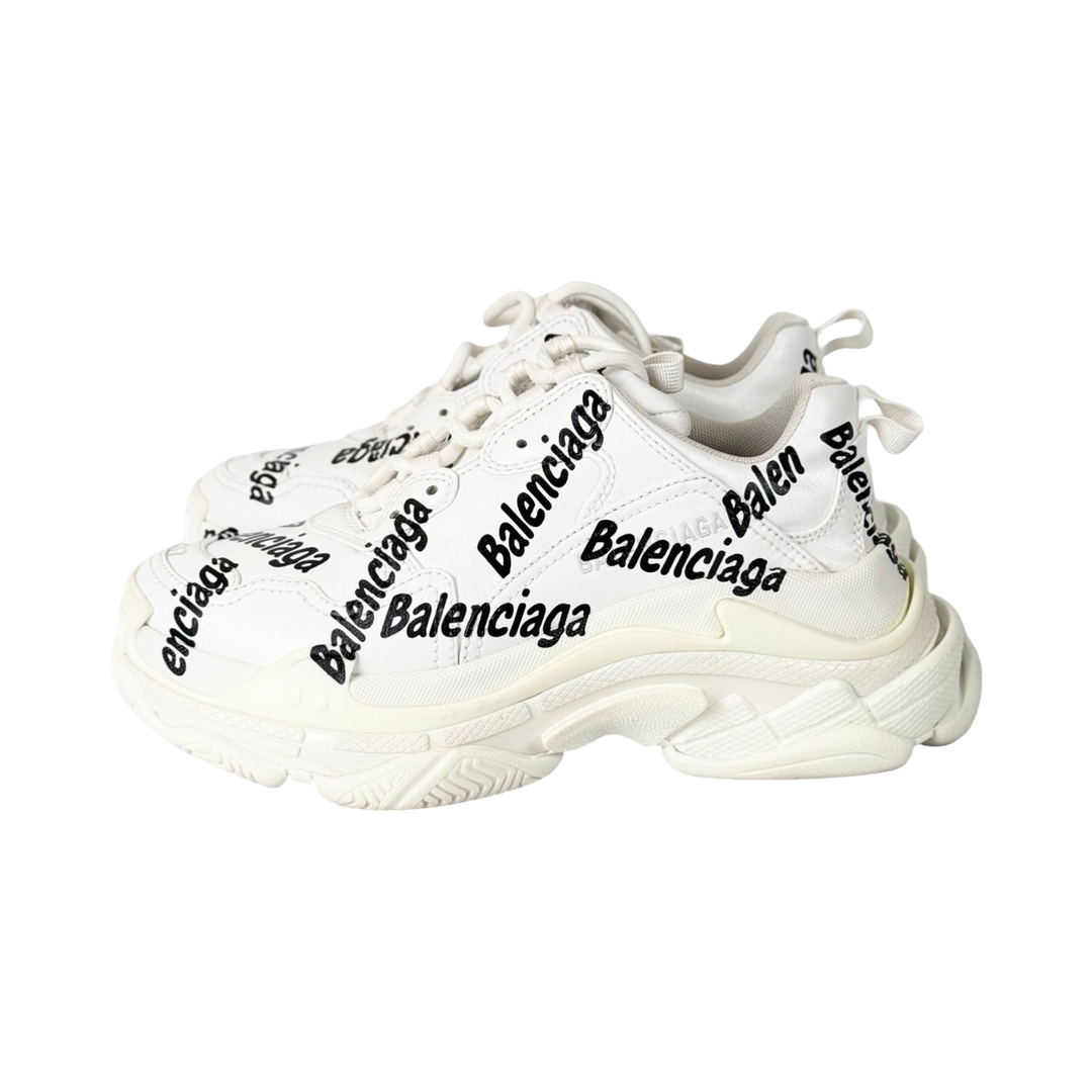 Balenciaga Triple S Allover Logo White/Black Sneaker #37