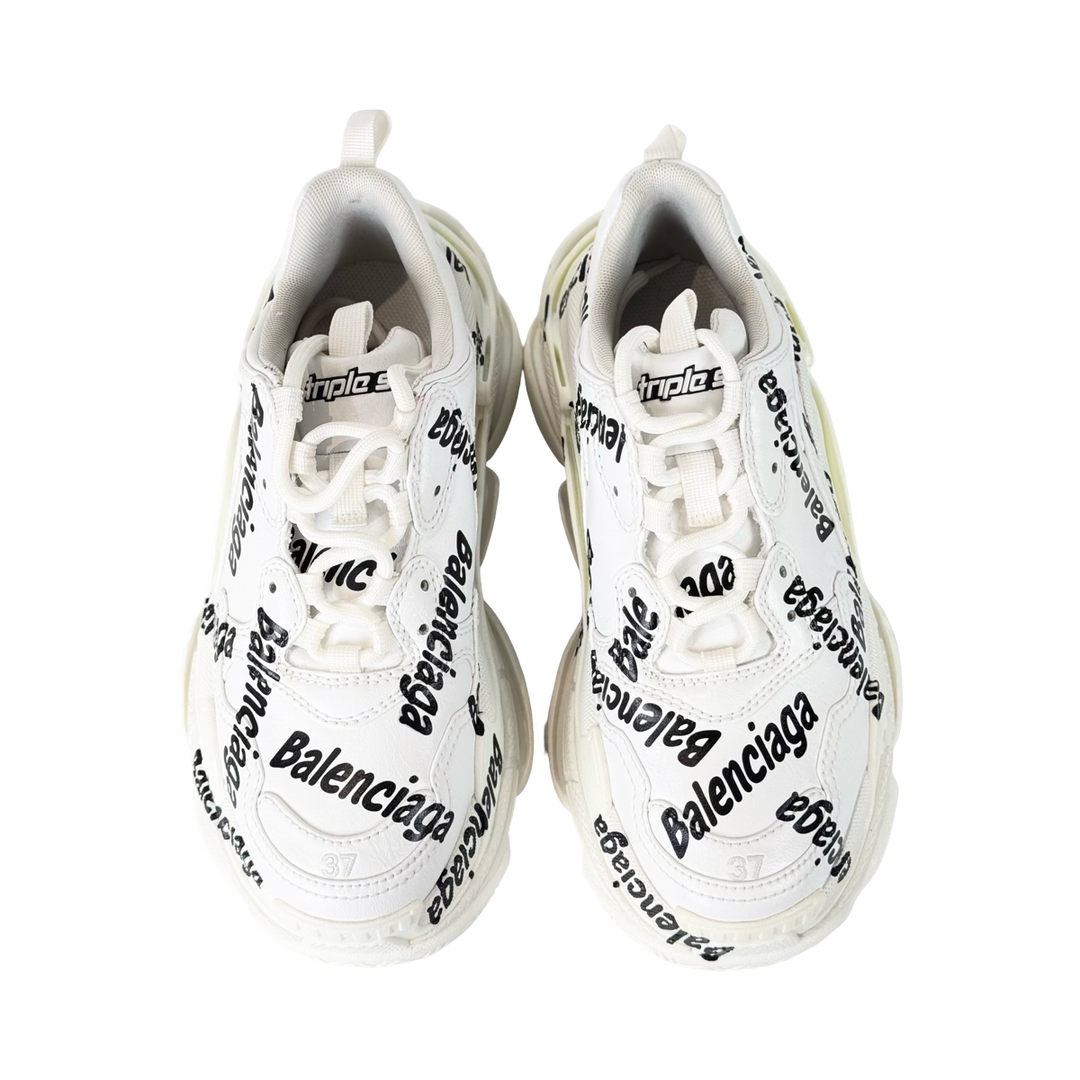 Balenciaga Triple S Allover Logo White/Black Sneaker #37