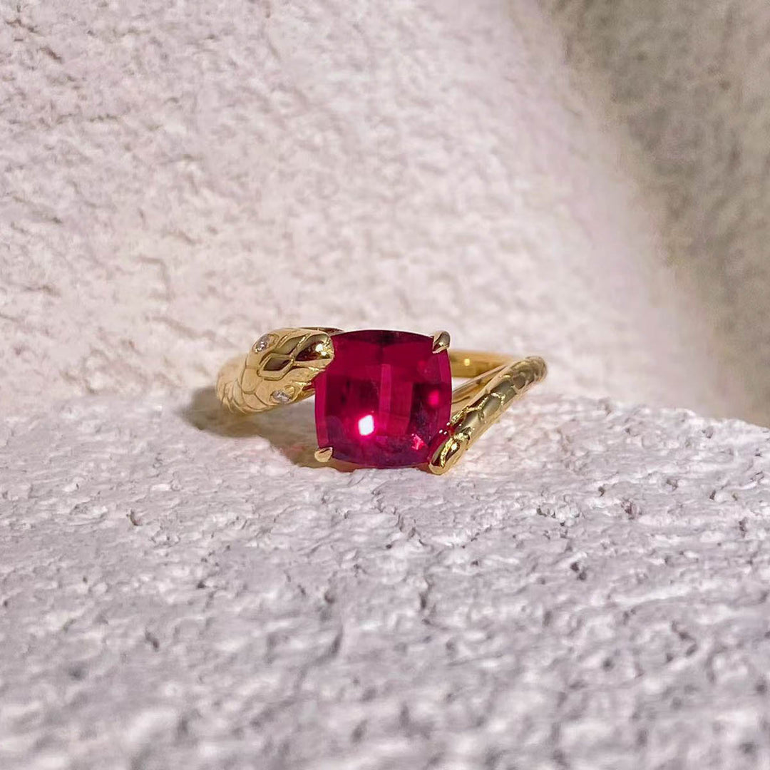 Natural Rubellite Tourmaline Serpenti Ring D2.23ct d0.01ct. 18K Fuchsia Rose
