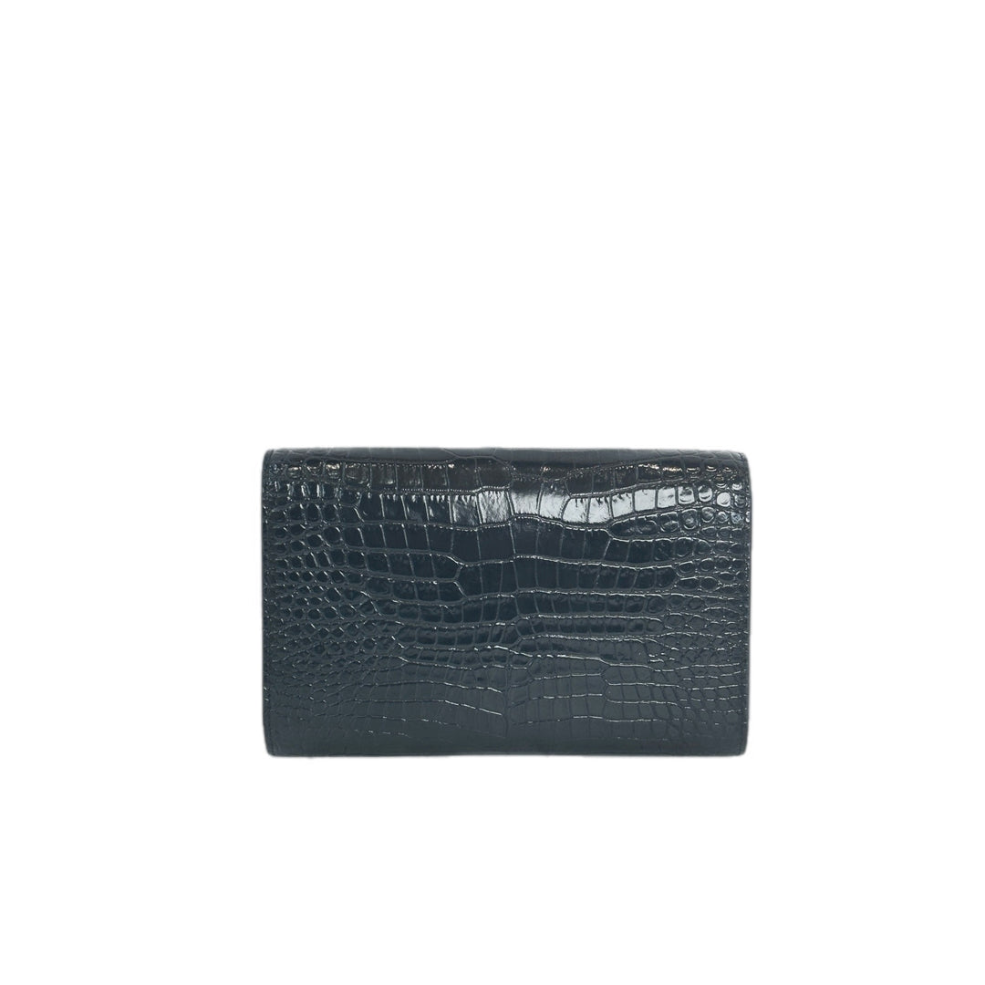 YSL Black Crocodile Wallet On Chain Bag