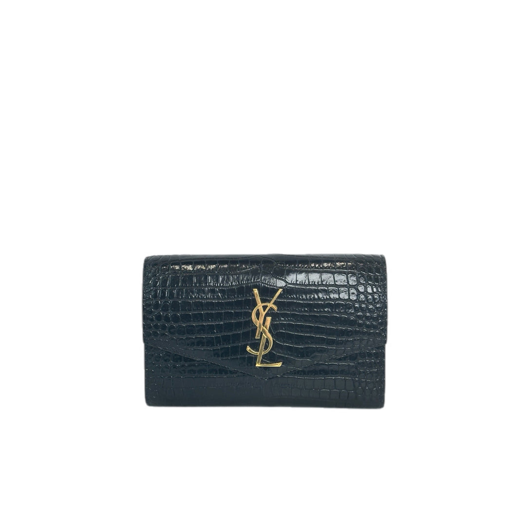 YSL Black Crocodile Wallet On Chain Bag