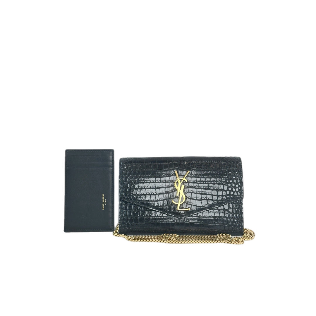 YSL Black Crocodile Wallet On Chain Bag