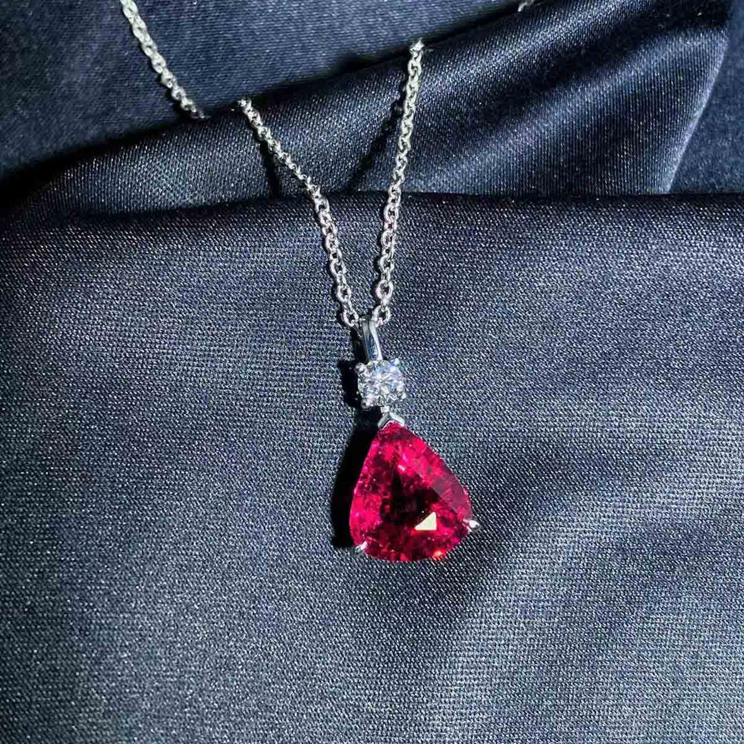 Natural Rubellite Tourmaline Diamond Necklace D3.19ct d0.20ct. 18K Fuchsia Rose