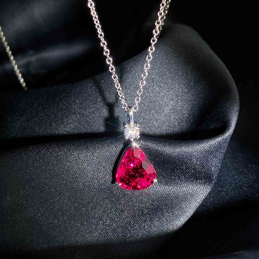 Natural Rubellite Tourmaline Diamond Necklace D3.19ct d0.20ct. 18K Fuchsia Rose