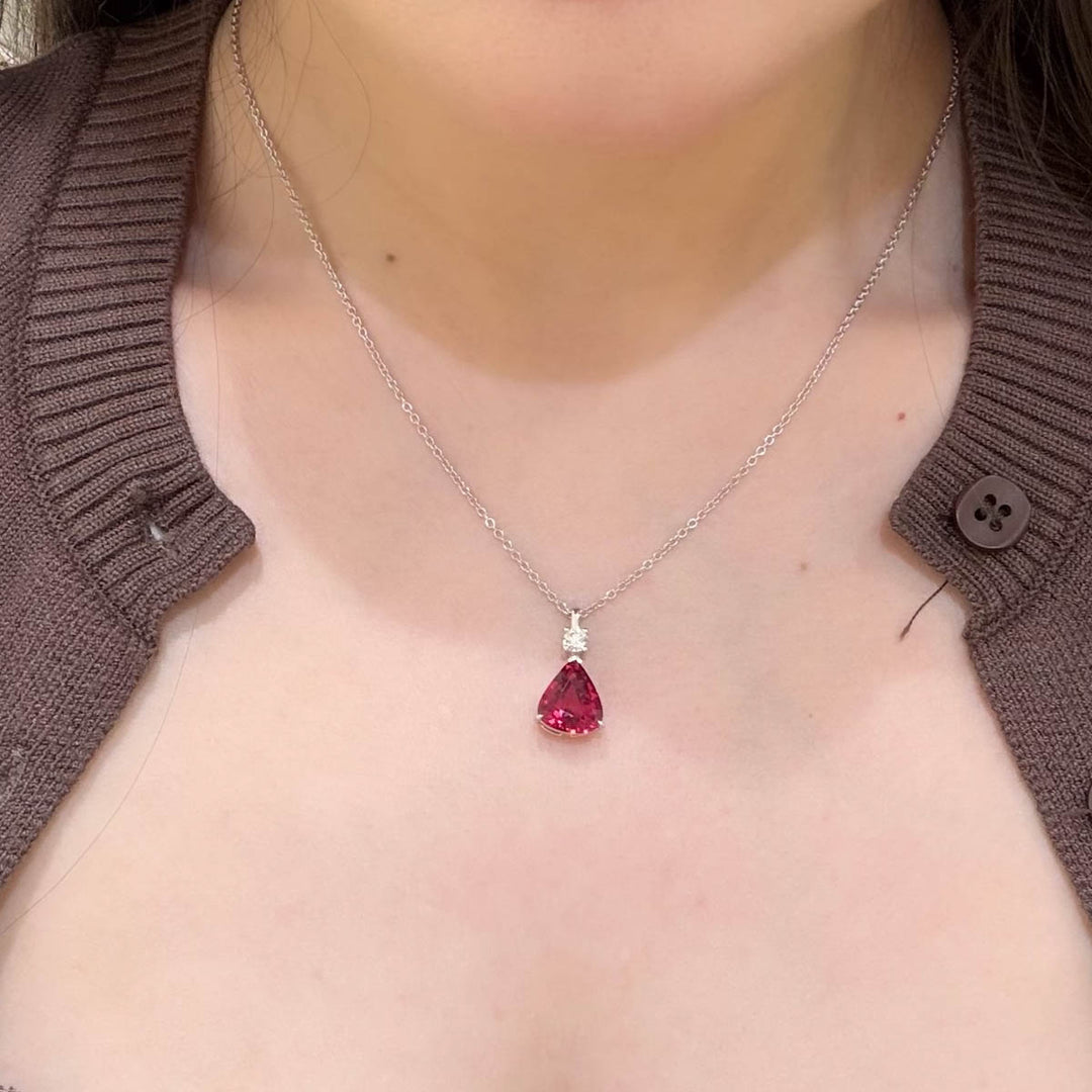 Natural Rubellite Tourmaline Diamond Necklace D3.19ct d0.20ct. 18K Fuchsia Rose