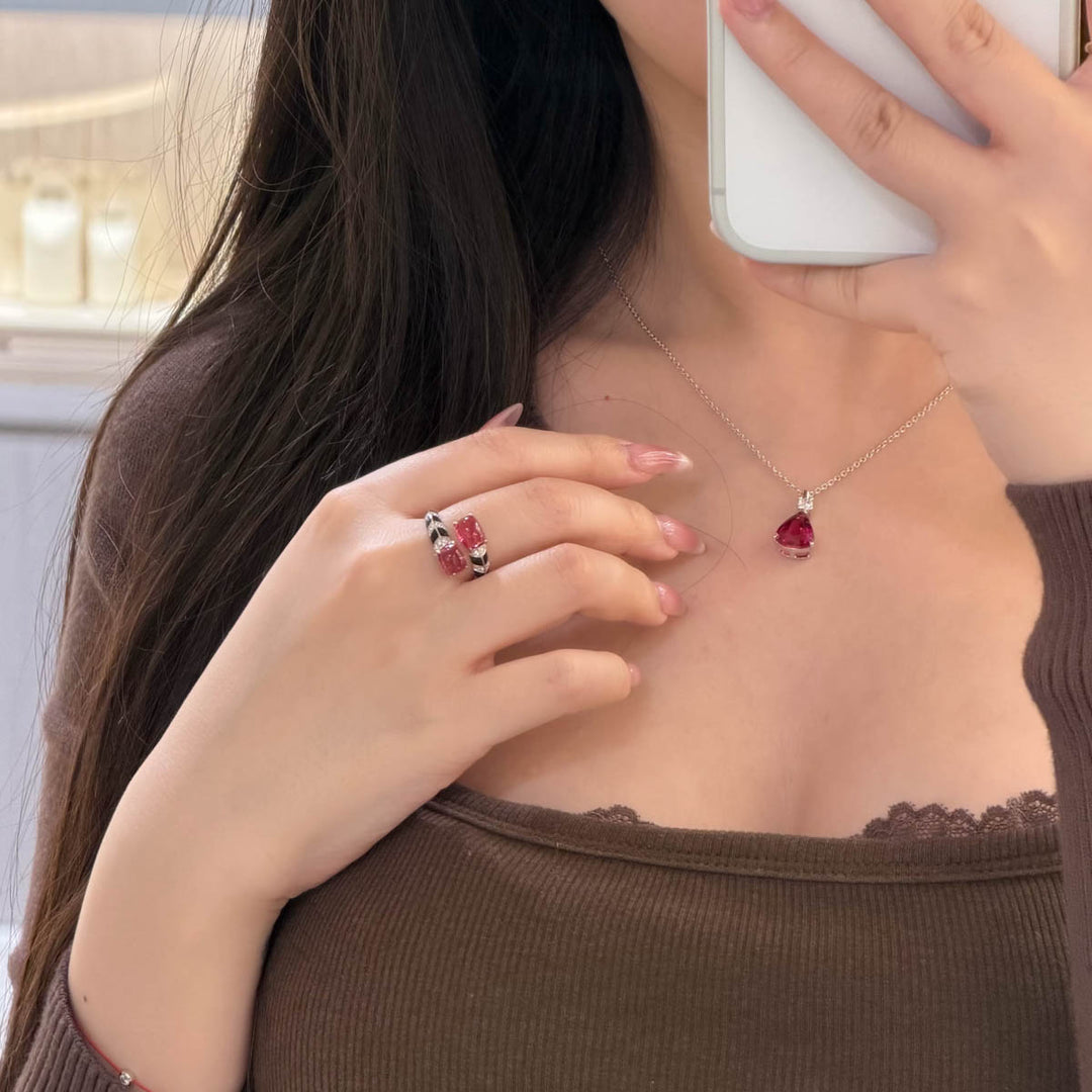 Natural Rubellite Tourmaline Diamond Necklace D3.19ct d0.20ct. 18K Fuchsia Rose