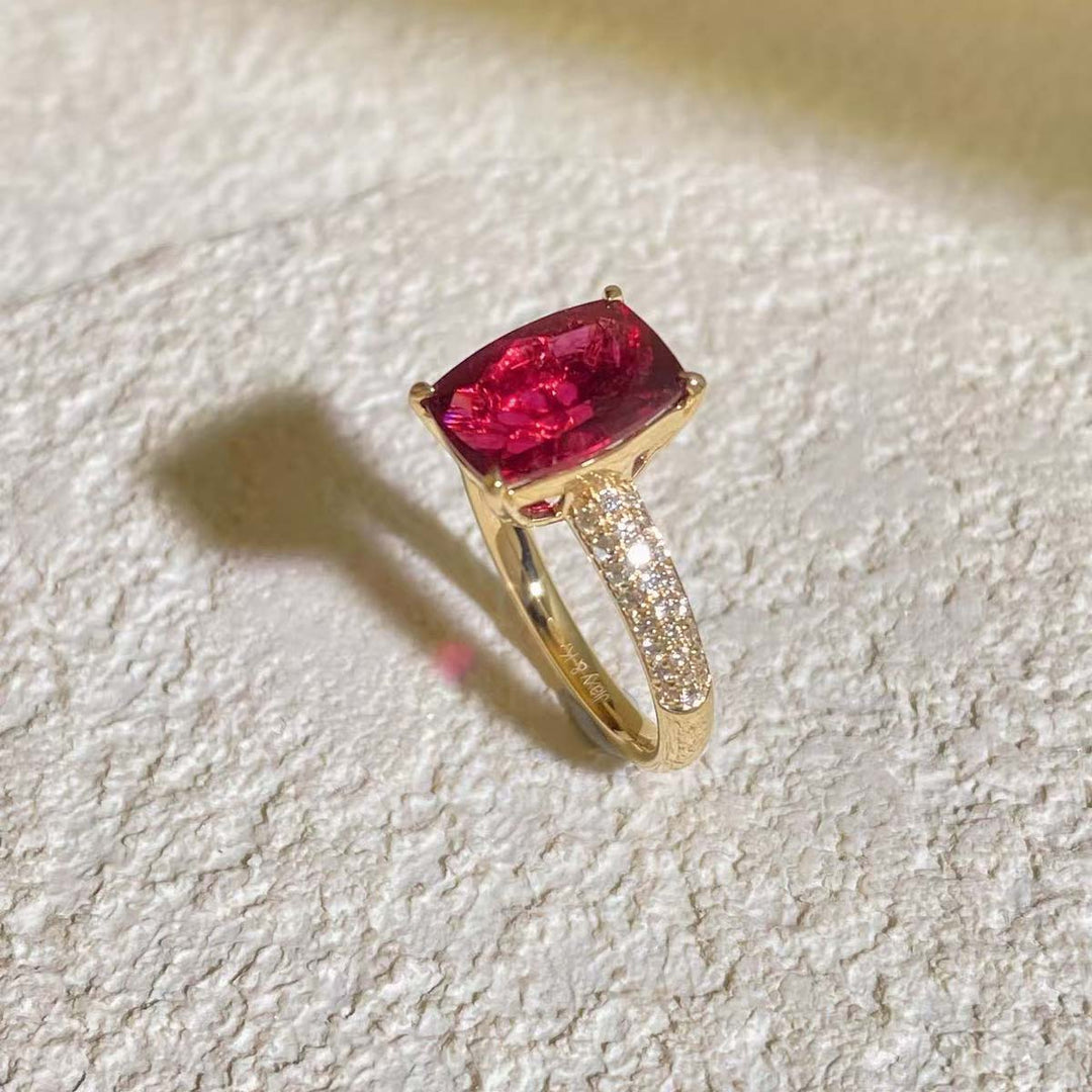 Natural Rubellite Tourmaline Ring D3.37ct d0.31ct. 18K Fuchsia Rose