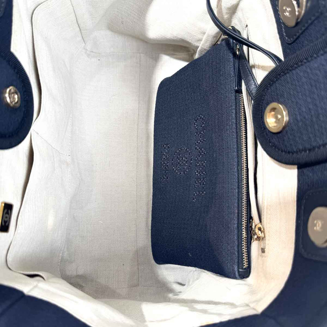 Chanel Dark Blue Deauville Small Tote Bag