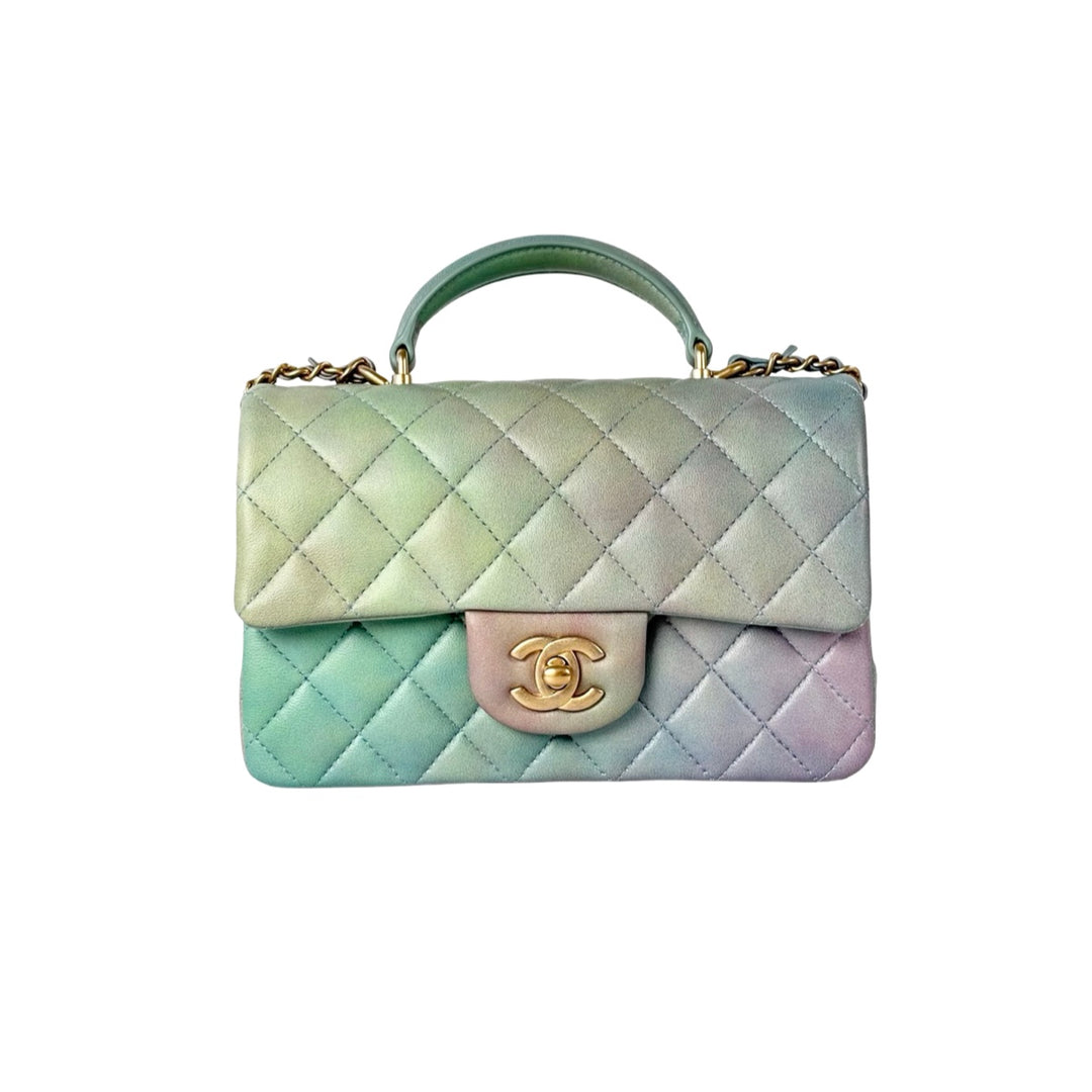 Chanel Classic Flap Mini Bag with Handle Green