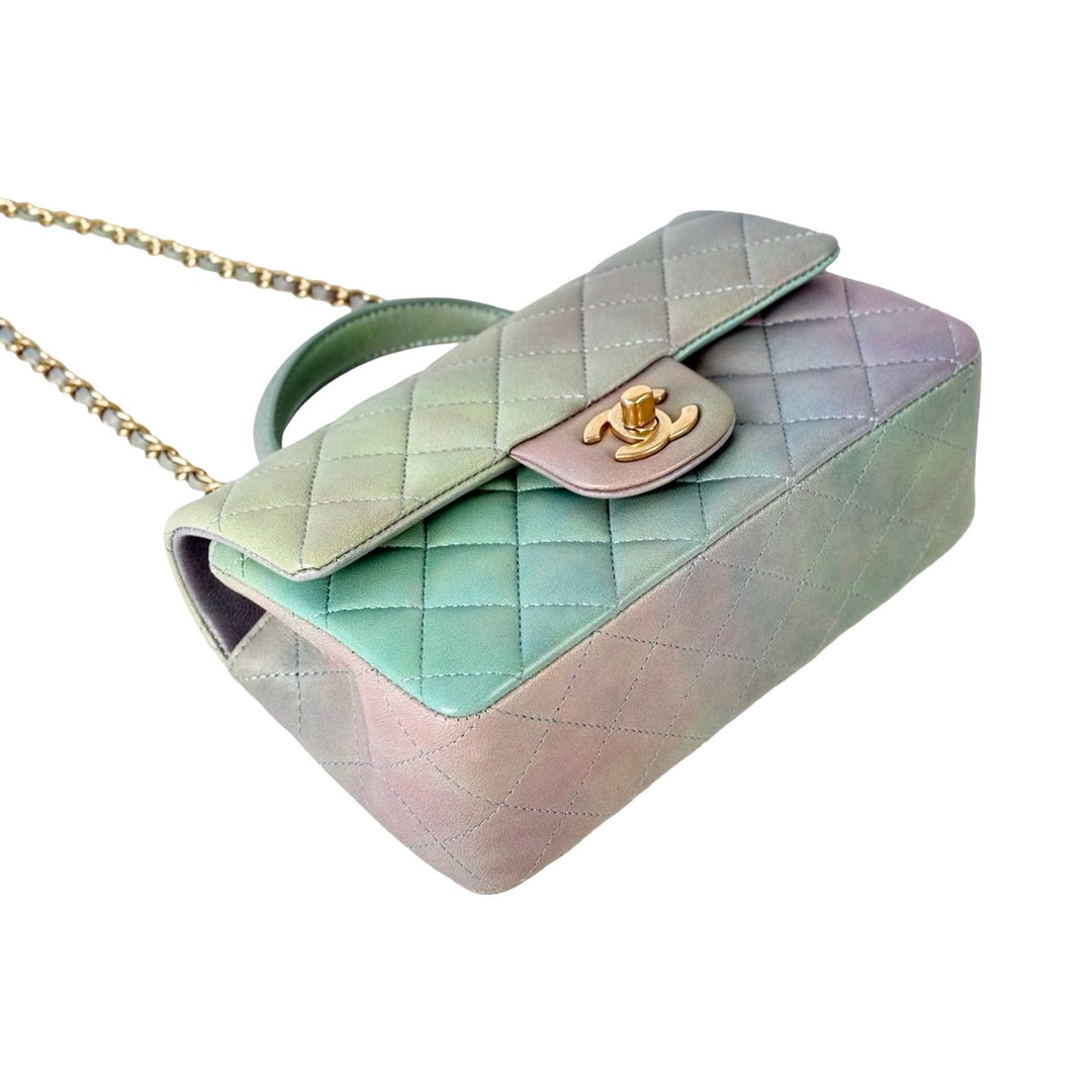 Chanel Classic Flap Mini Bag with Handle Green