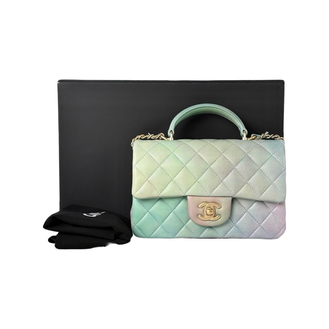 Chanel Classic Flap Mini Bag with Handle Green