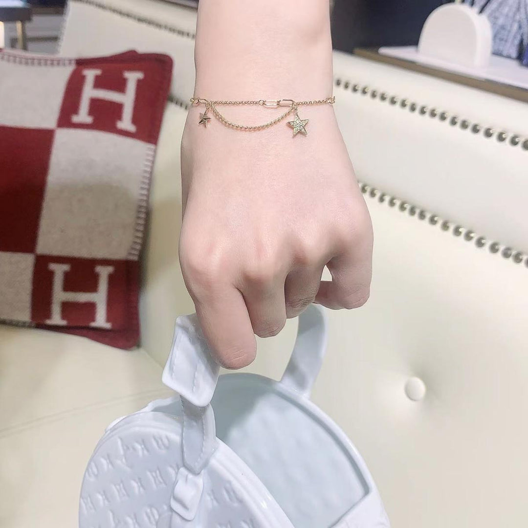 Natural White Diamond Two Stars Bracelet D0.072ct,18K