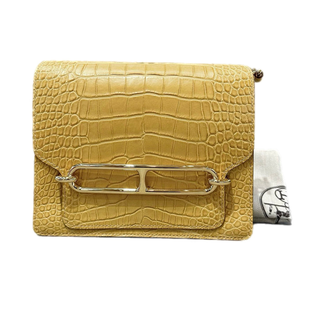 Hermes Yellow Matt Crocodile Roulis 23cm Bag