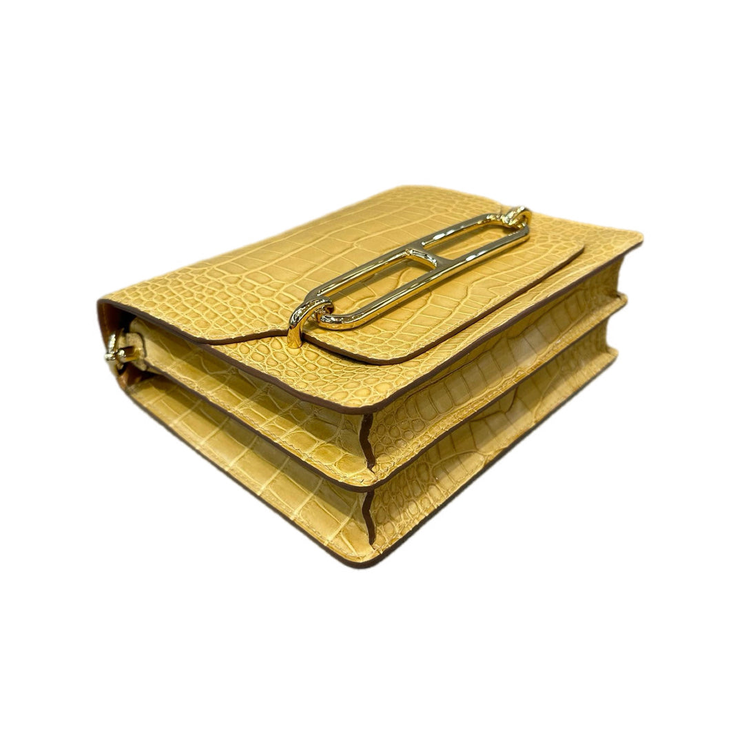 Hermes Yellow Matt Crocodile Roulis 23cm Bag