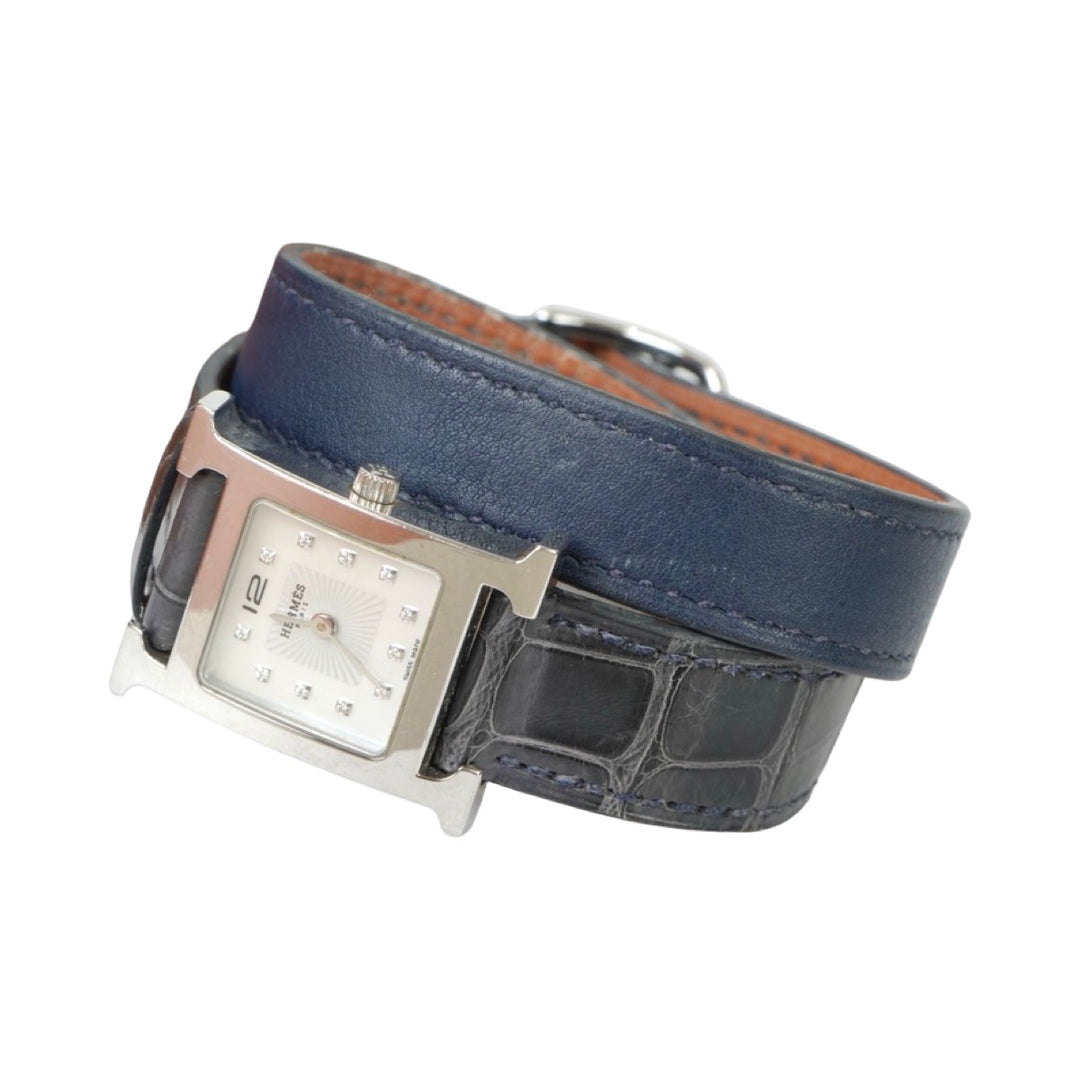 Hermes Heure H Silver Diamond Dial Watch 21 MM