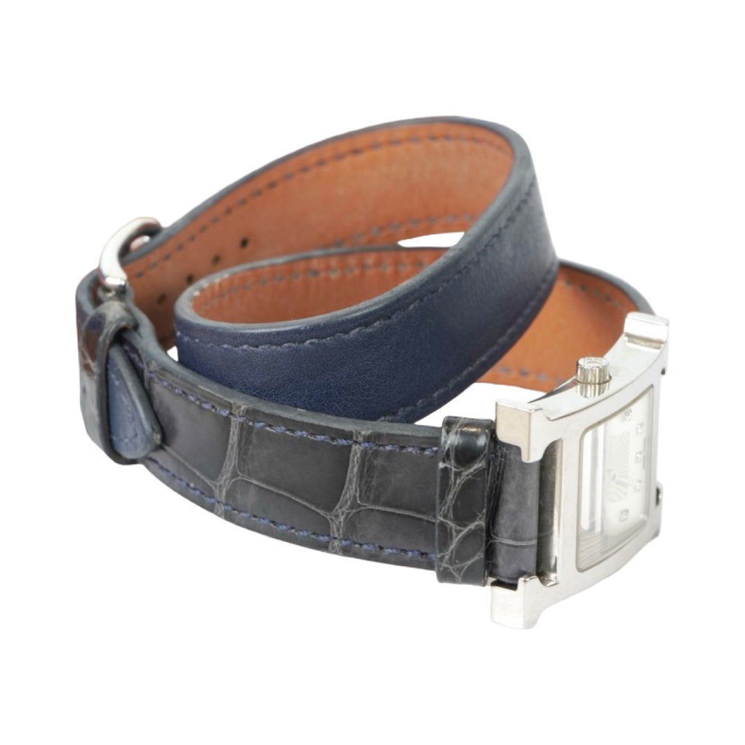 Hermes Heure H Silver Diamond Dial Watch 21 MM