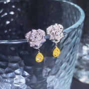 Natural Yellow Diamond Flower Earring D0.209ct d0.397ct,18K Main Stone