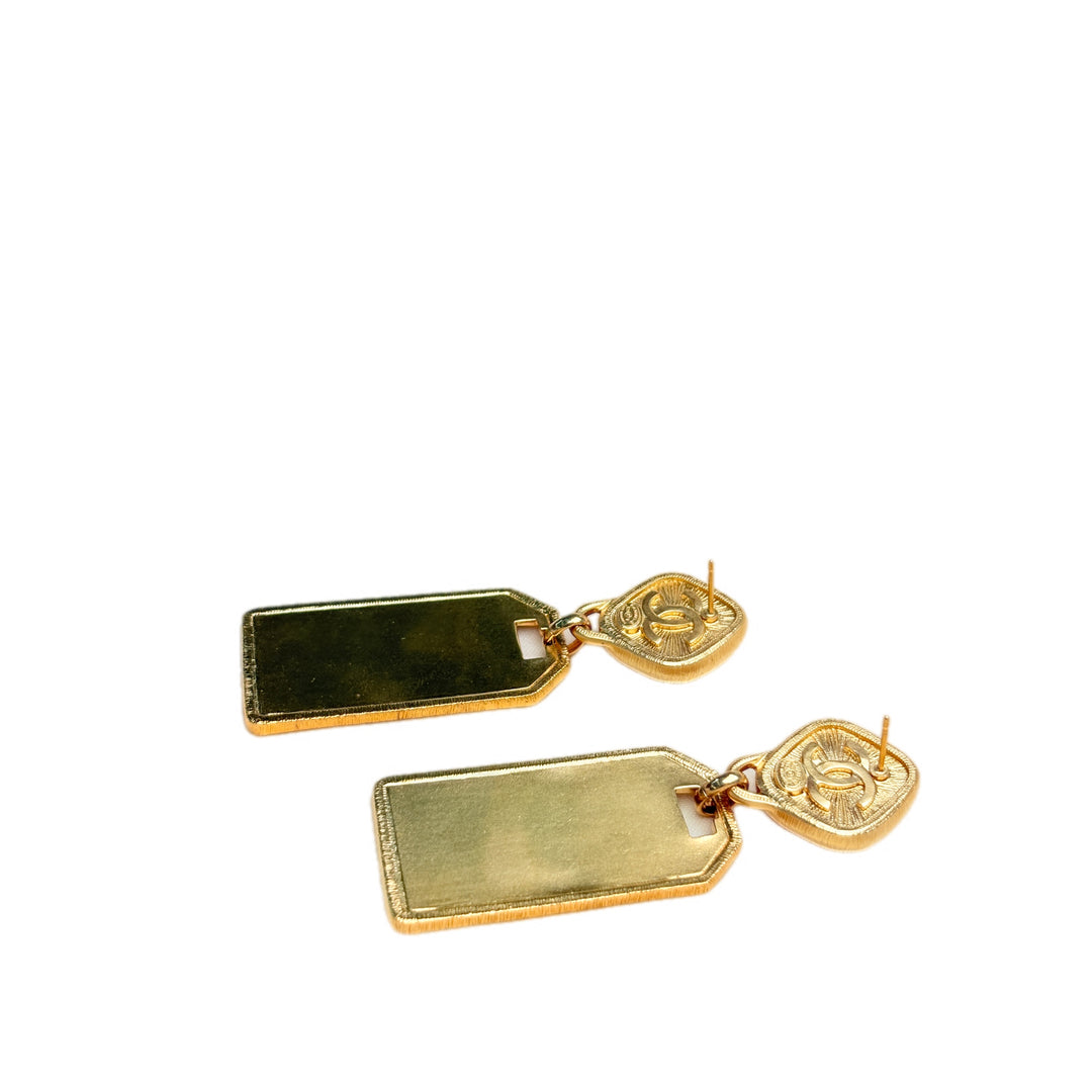Chanel 21V Cambon Gold with Pink Stone Drop Earrings