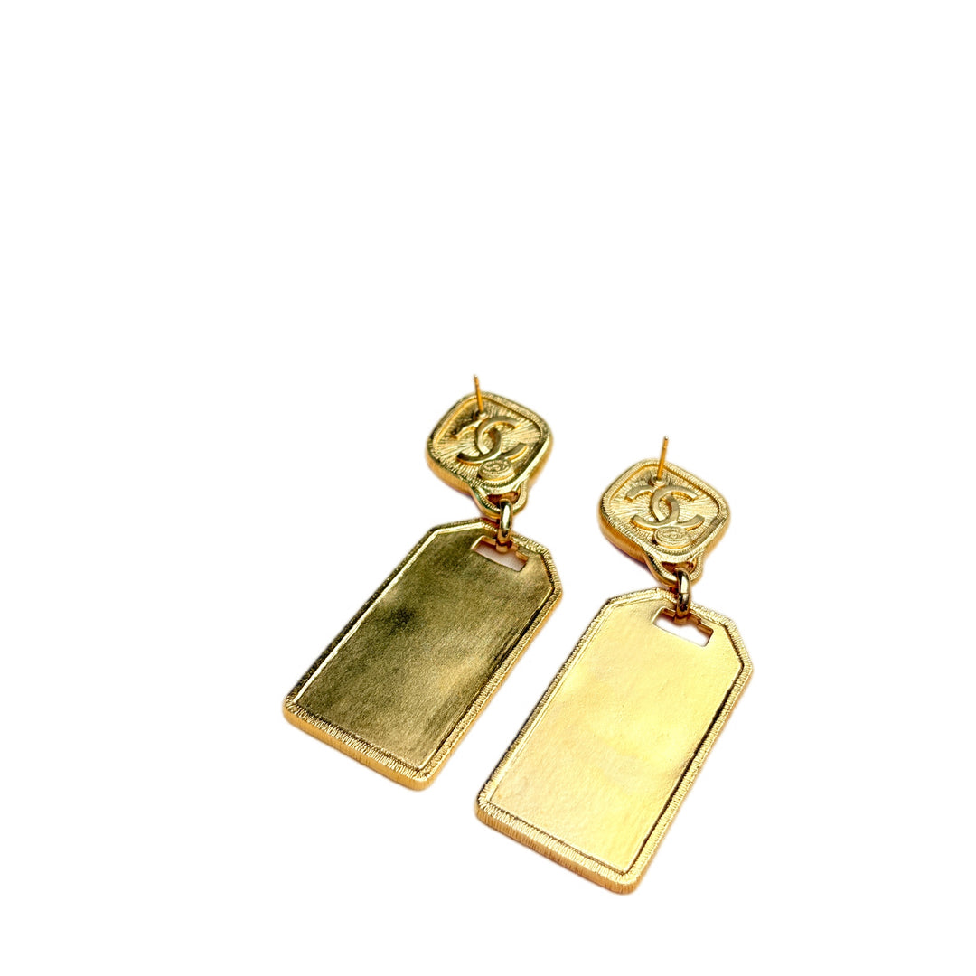 Chanel 21V Cambon Gold with Pink Stone Drop Earrings