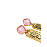 Chanel 21V Cambon Gold with Pink Stone Drop Earrings