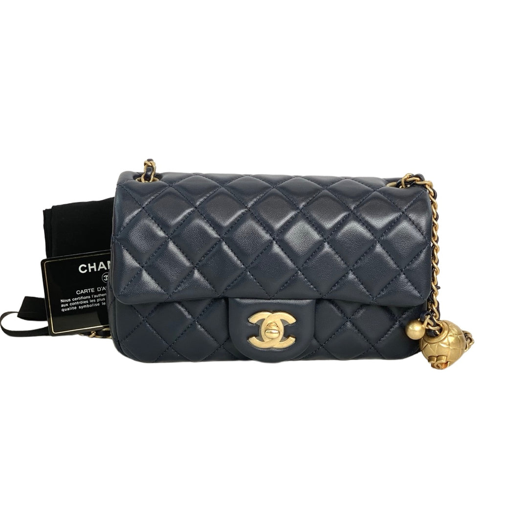 Chanel Classic Flap Mini Bag Blue with Pearl Crush