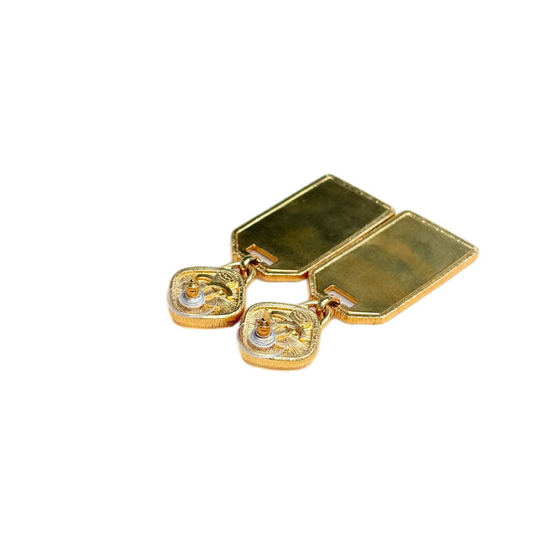 Chanel 21V Cambon Gold with Pink Stone Drop Earrings