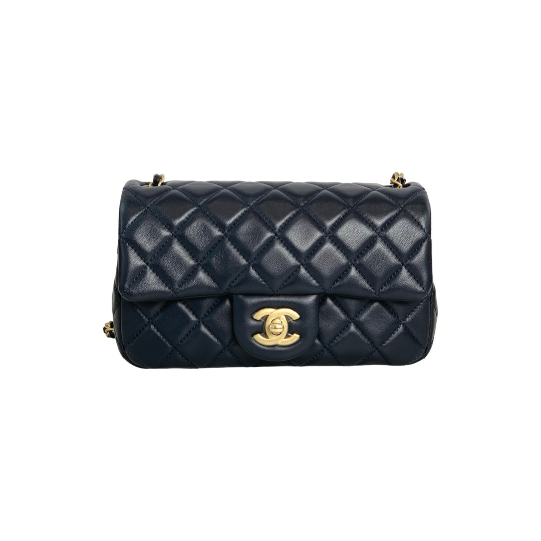 Chanel Classic Flap Mini Bag Blue with Pearl Crush