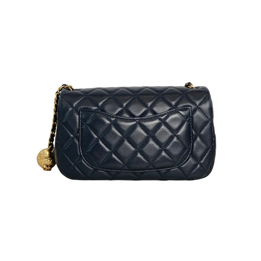 Chanel Classic Flap Mini Bag Blue with Pearl Crush
