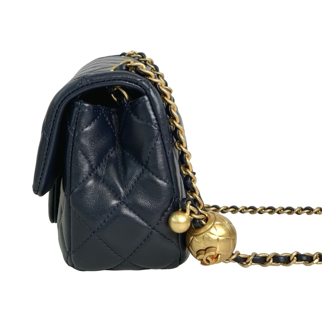 Chanel Classic Flap Mini Bag Blue with Pearl Crush