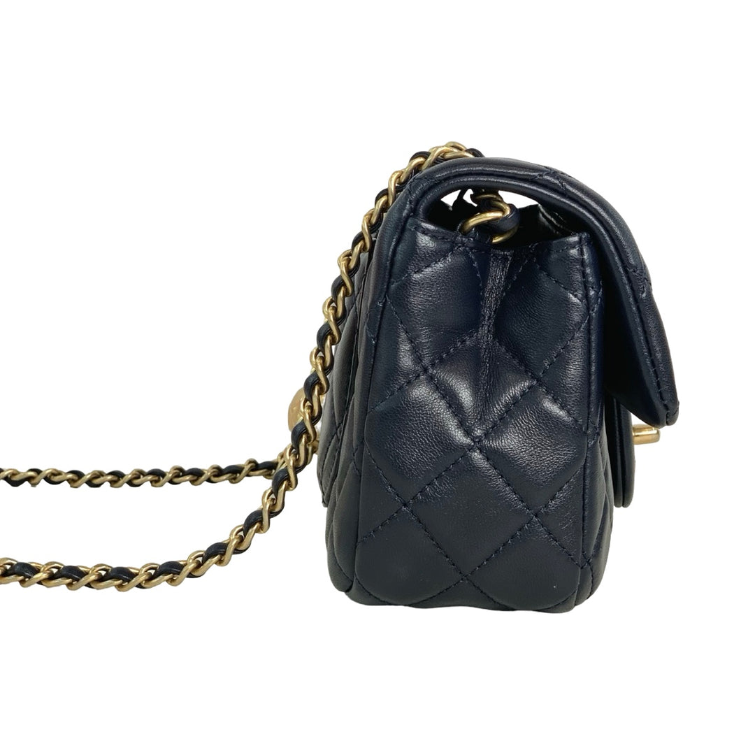 Chanel Classic Flap Mini Bag Blue with Pearl Crush