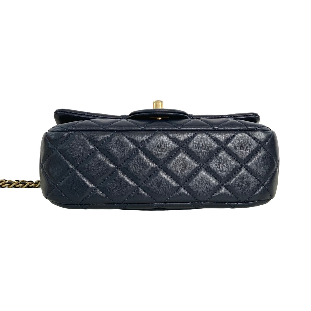 Chanel Classic Flap Mini Bag Blue with Pearl Crush
