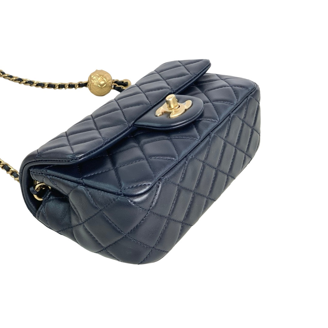 Chanel Classic Flap Mini Bag Blue with Pearl Crush