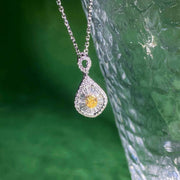 Natural Yellow Diamond Drop Shape Necklace D0.11ct d0.29ct. 18K Main Stone